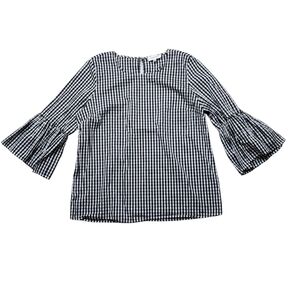 Womens Calvin Klein Gingham Plaid Bell Sleeve Blouse Size Large White Black